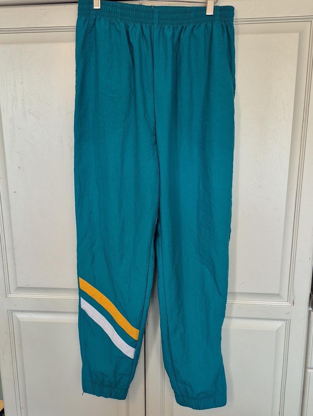 Vintage Teal Track Joggers with Yellow & White Stripe